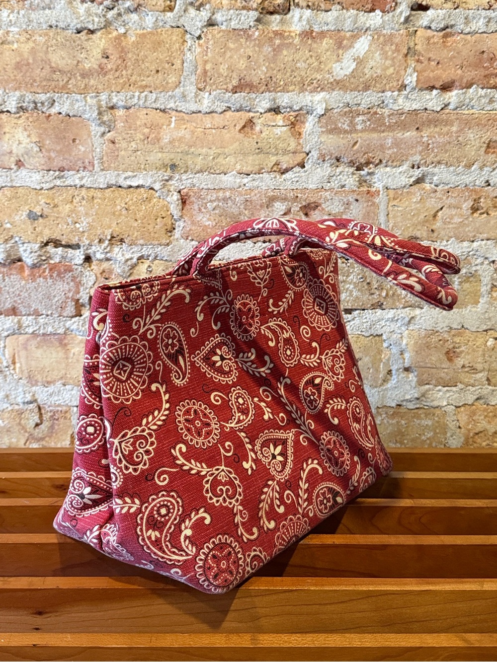 Longberger Red paisley Bandana print handbag purse